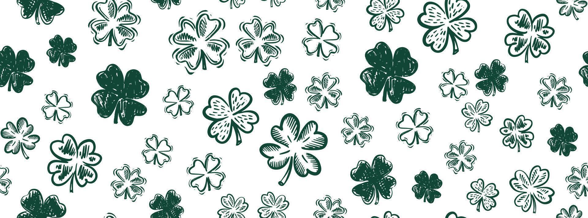 Clover pattern on white, Saint Patricks Day, hand drawn illustrations vector
