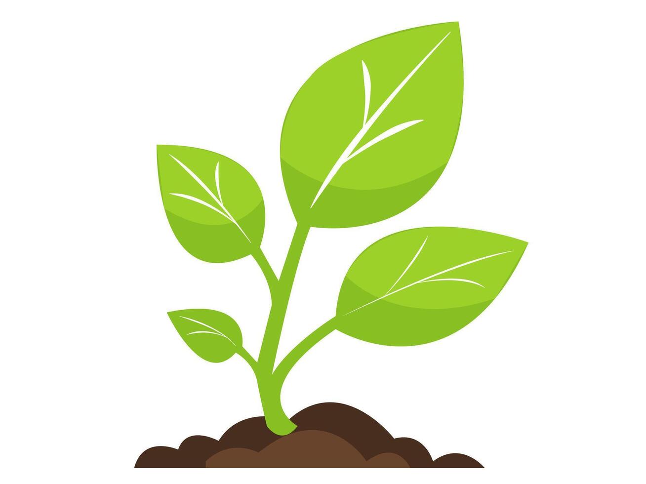 Fresh green plant sprouting from rich soil in a vibrant, colorful illustration vector