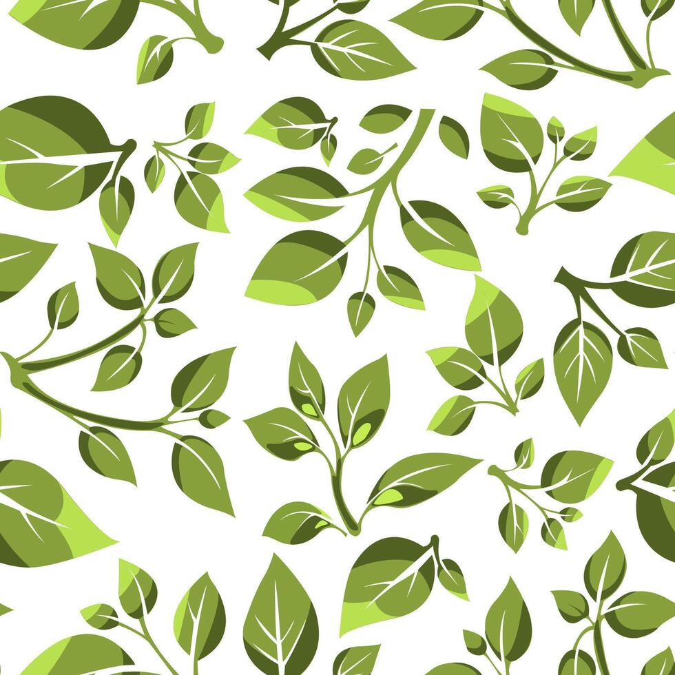 illustration of various green leaves arranged in a seamless pattern suitable for fabric or wallpaper design vector