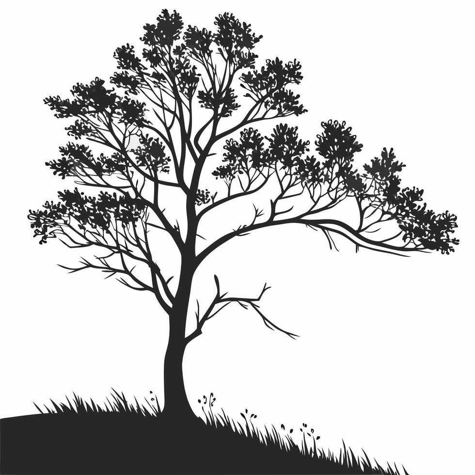 Single Tree Silhouette Black and White Nature Illustration Minimalist Design Graphic. vector