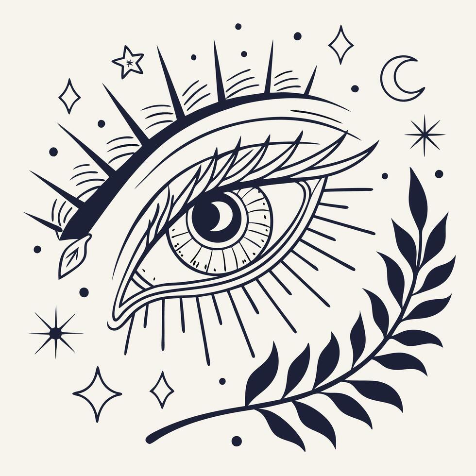 Mystical Eye Art Celestial, Floral. vector
