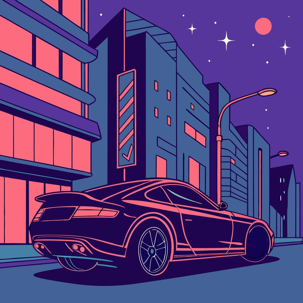 Night City Coupe Retro Style Car Illustration Graphic. vector