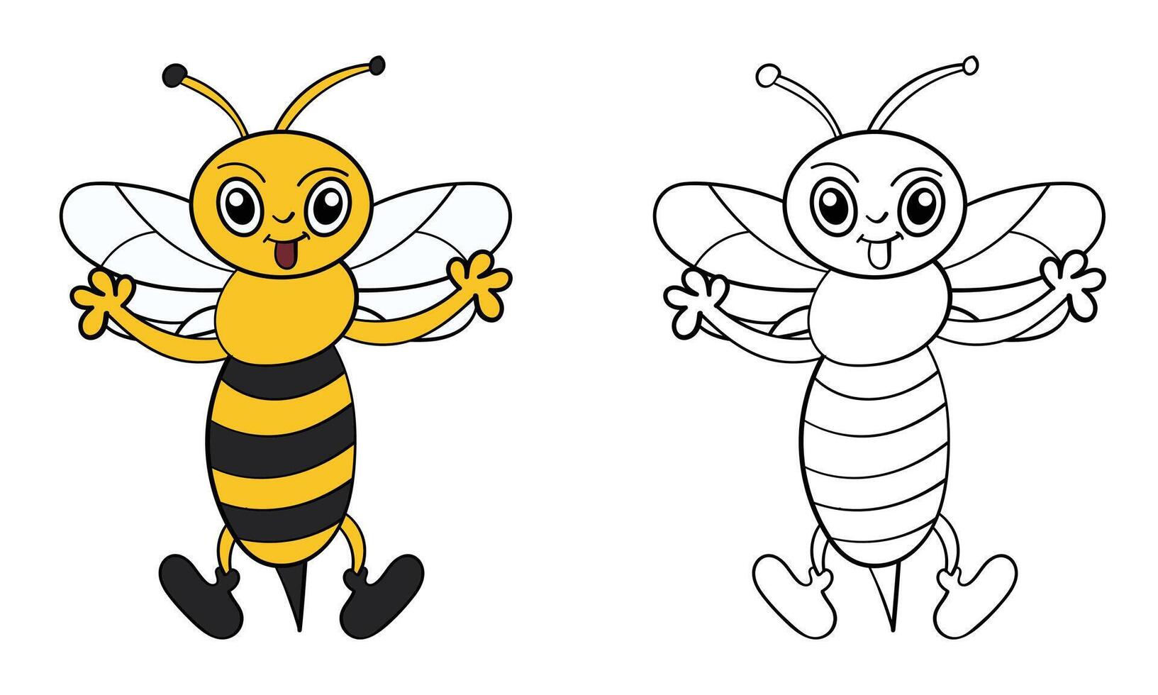 Adorable Cartoon Bee Coloring Pages for Children Perfect for Back-to-School Creativity vector