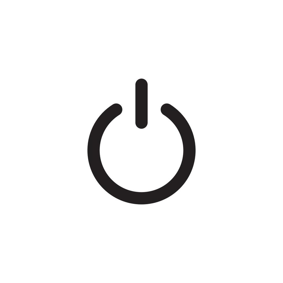 A black and white icon of a power button vector