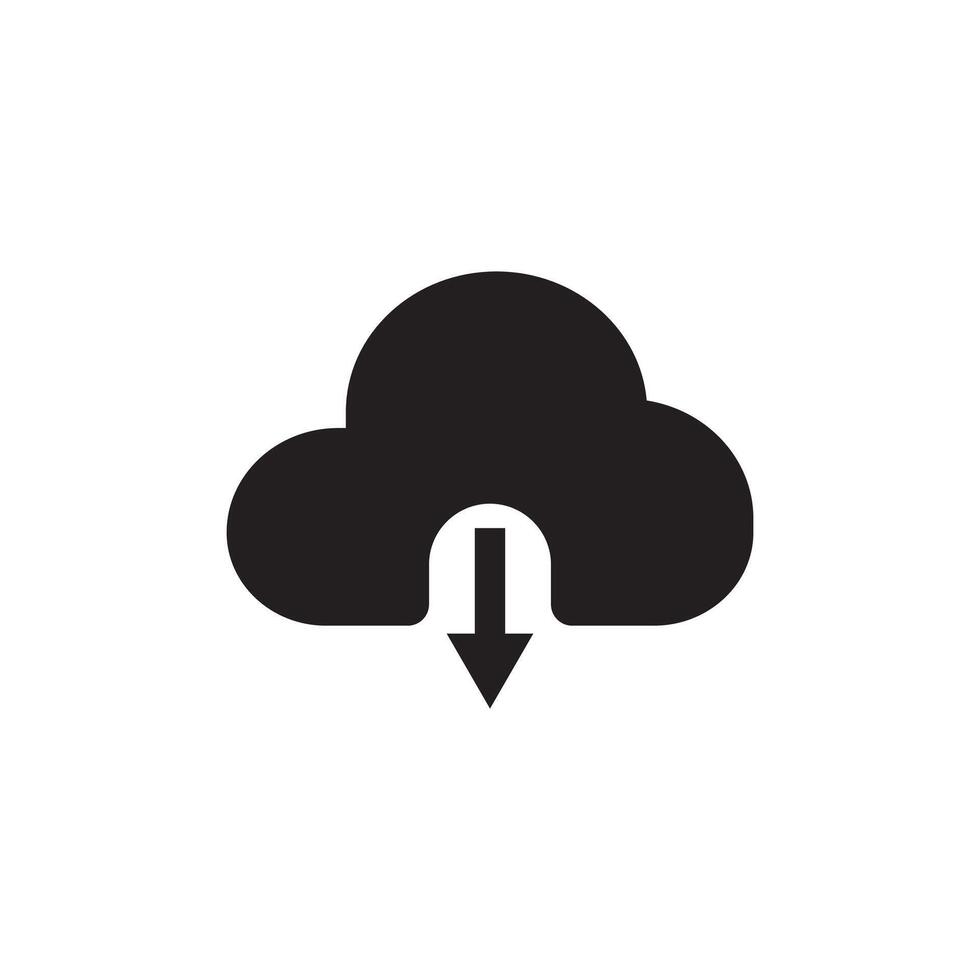 Cloud icon with arrow pointing down, black and white vector