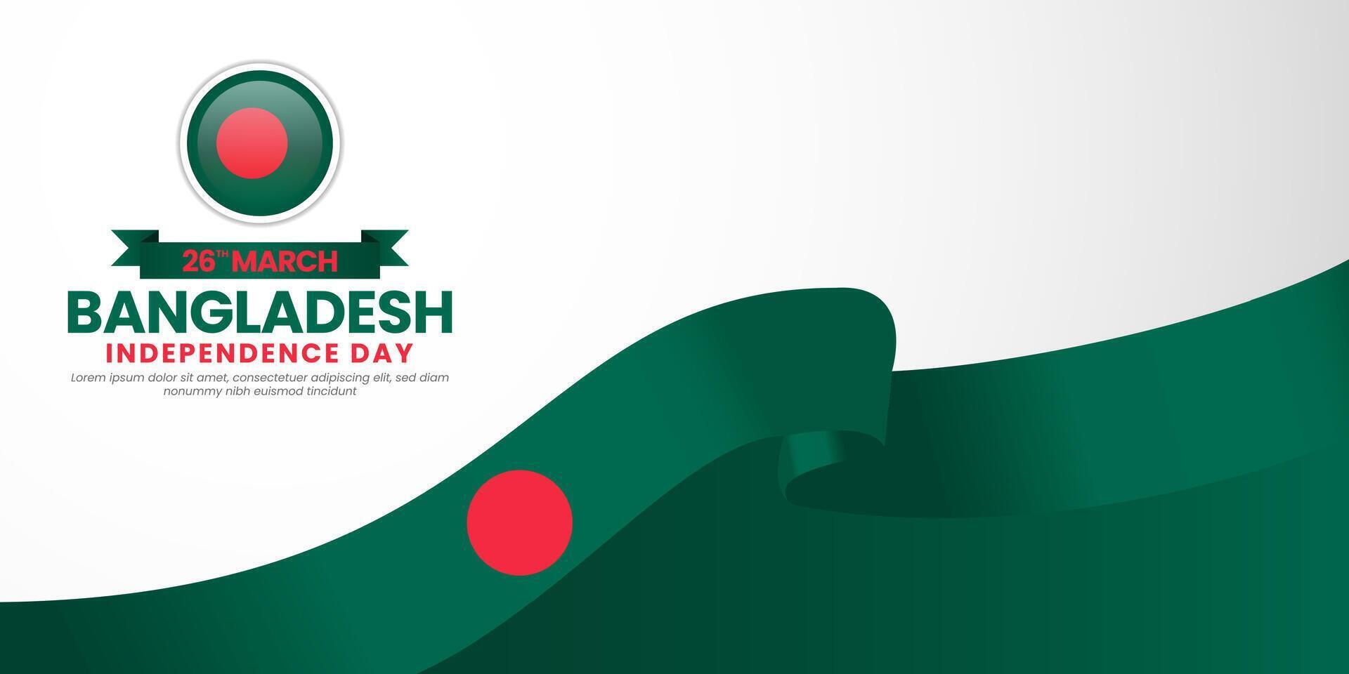 Bangladesh independence day greeting card, banner template element with national flag ribbon vector