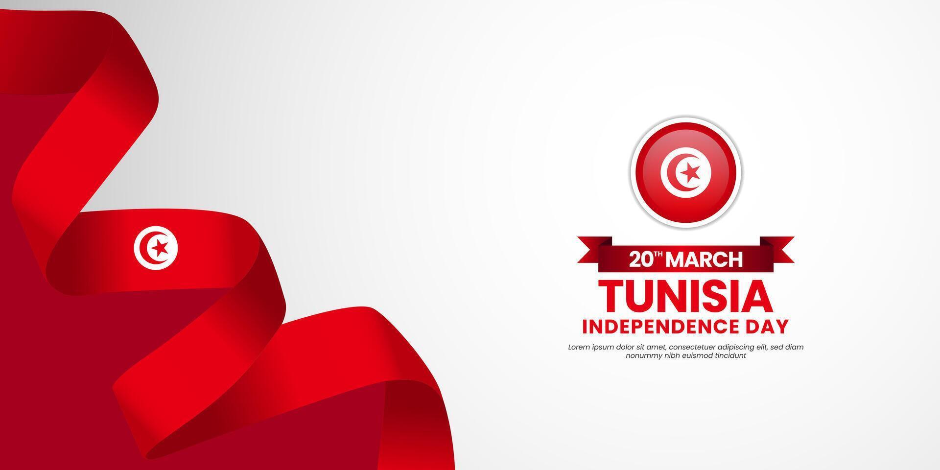 Tunisia independence day with ribbon flag on white background template for banner, greeting card, flyer vector