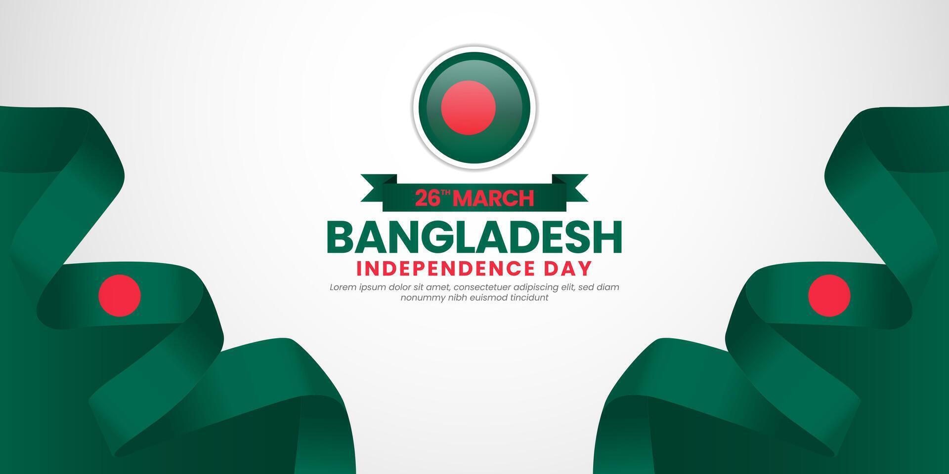 Bangladesh independence day greeting card, banner template design element with national flag ribbon vector