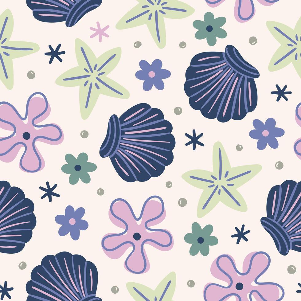 Summer Background Seashell Pattern Starfish vector