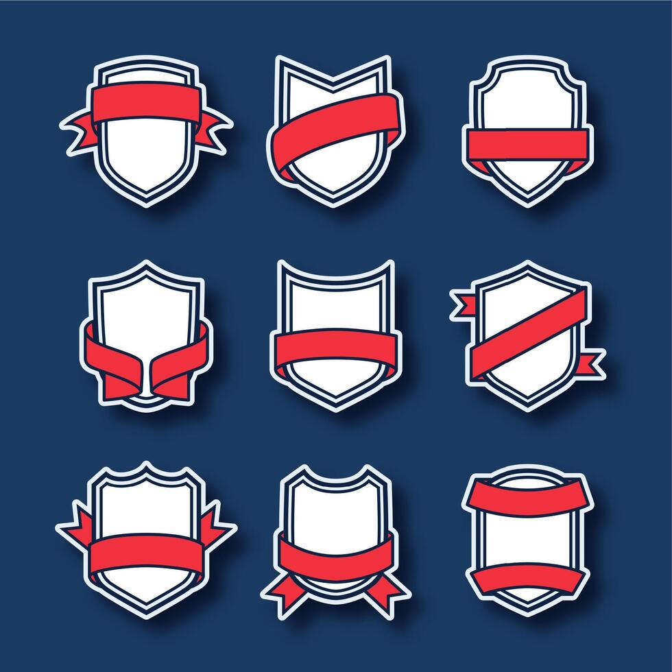 Shield emblems with red ribbons in a classic heraldic style vector