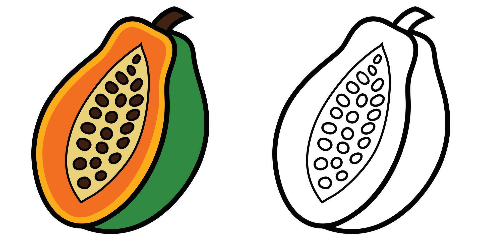 Papaya Fruit Cartoon Coloring Book For Kids Printable vector