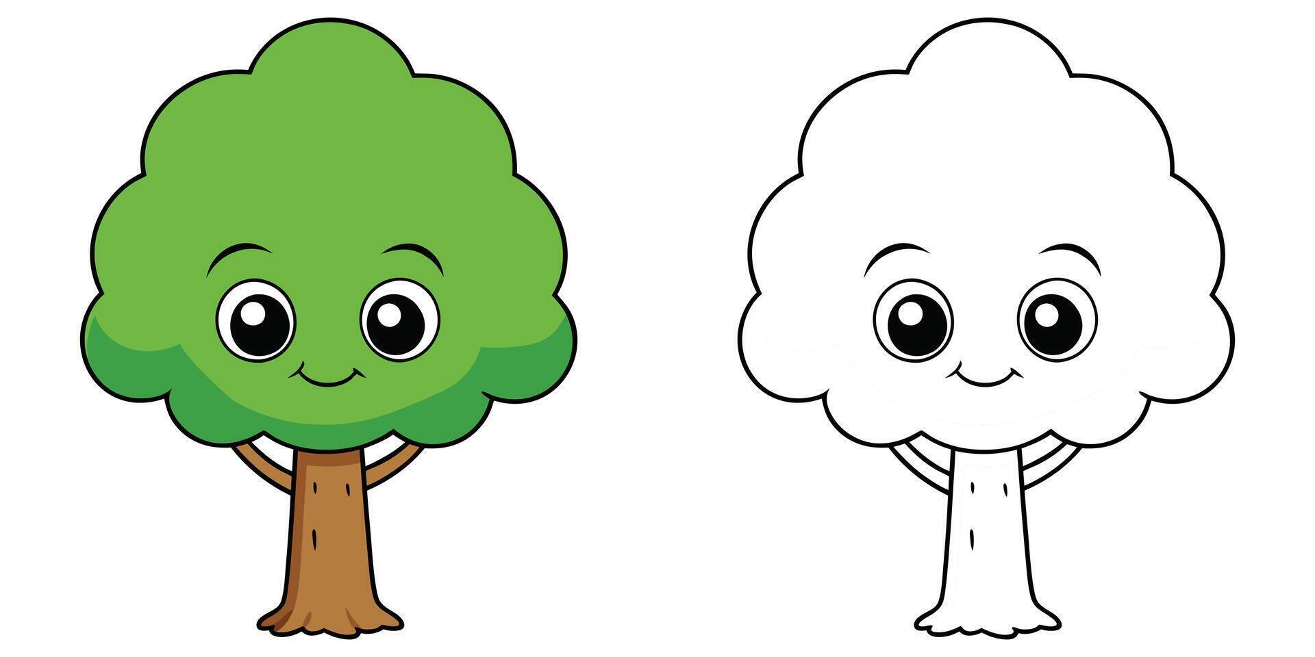 A Happy Tree Cartoon Mascot Coloring Book For Kids Printable Outline vector
