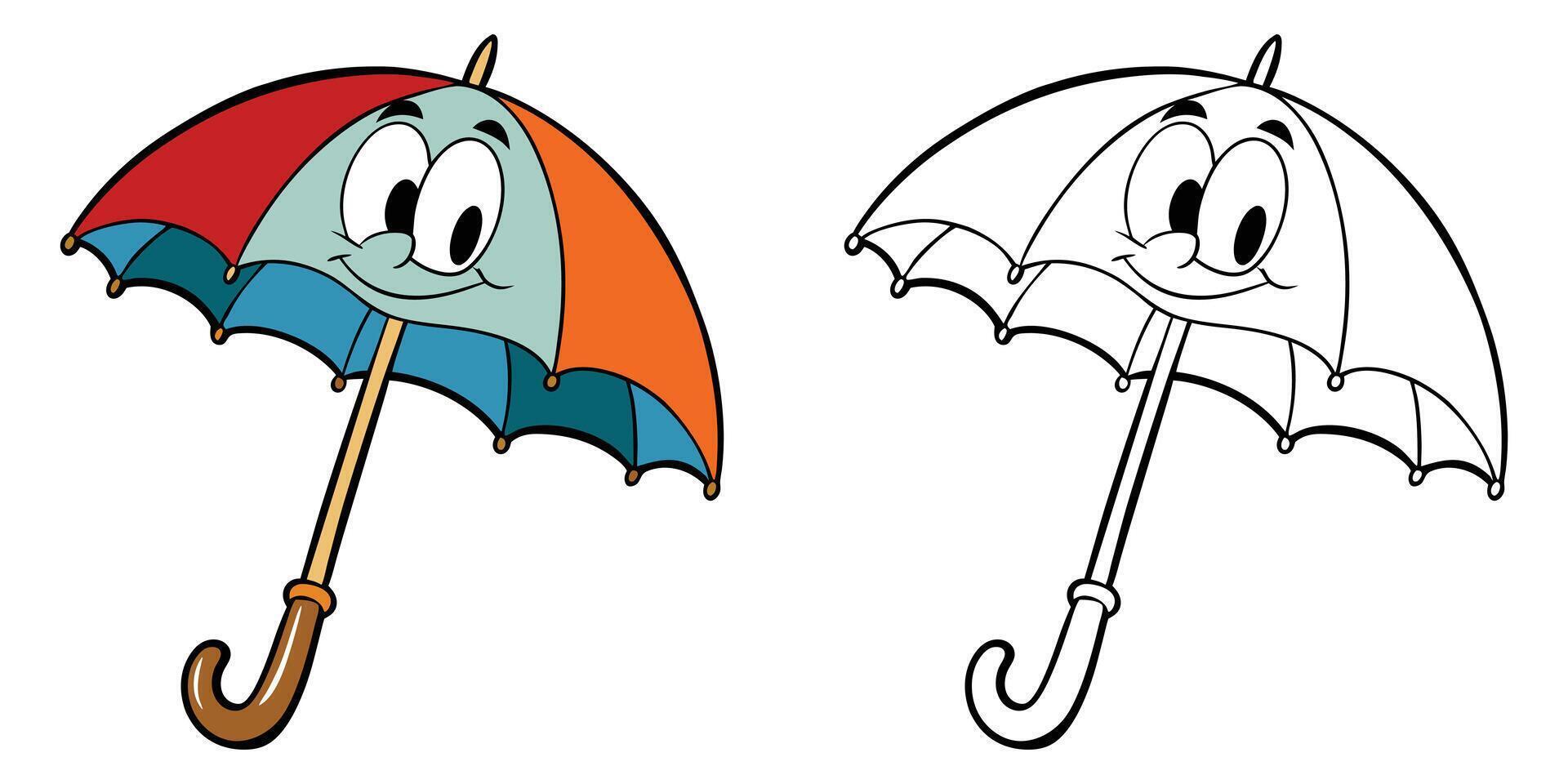 Funny Umbrella Cartoon Coloring Book For Kids Printable Outline vector