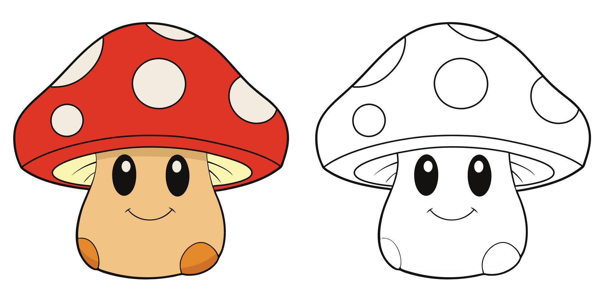 Cute Character of Mushroom Cartoon Coloring Book For Kids Printable vector