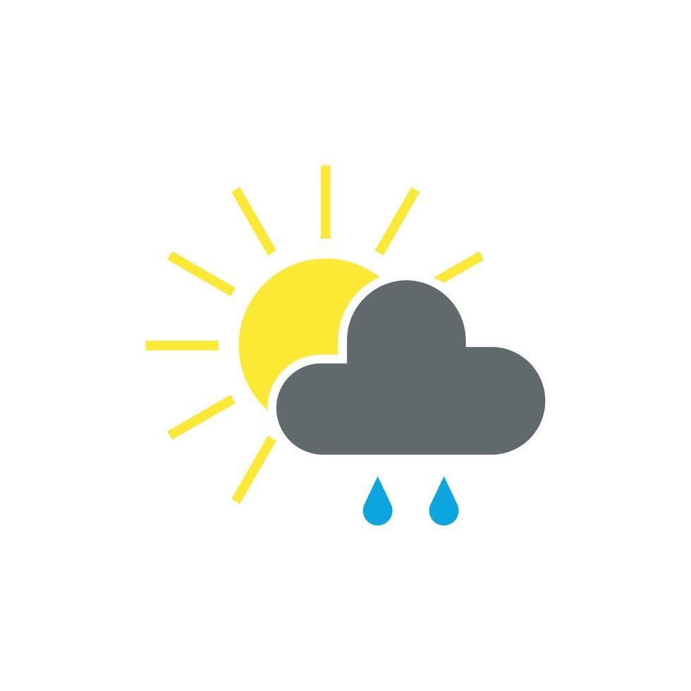 The weather icon is shown with a sun and rain vector