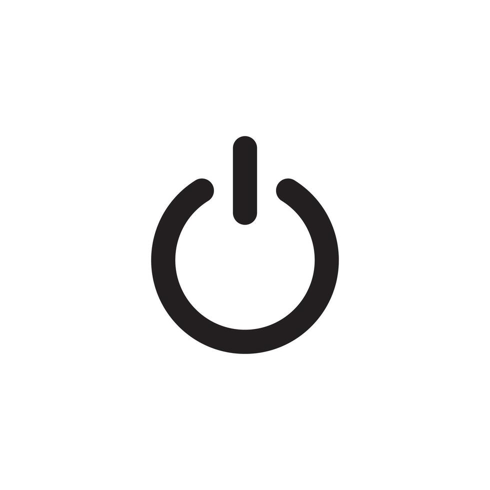 A black and white icon of a power button vector