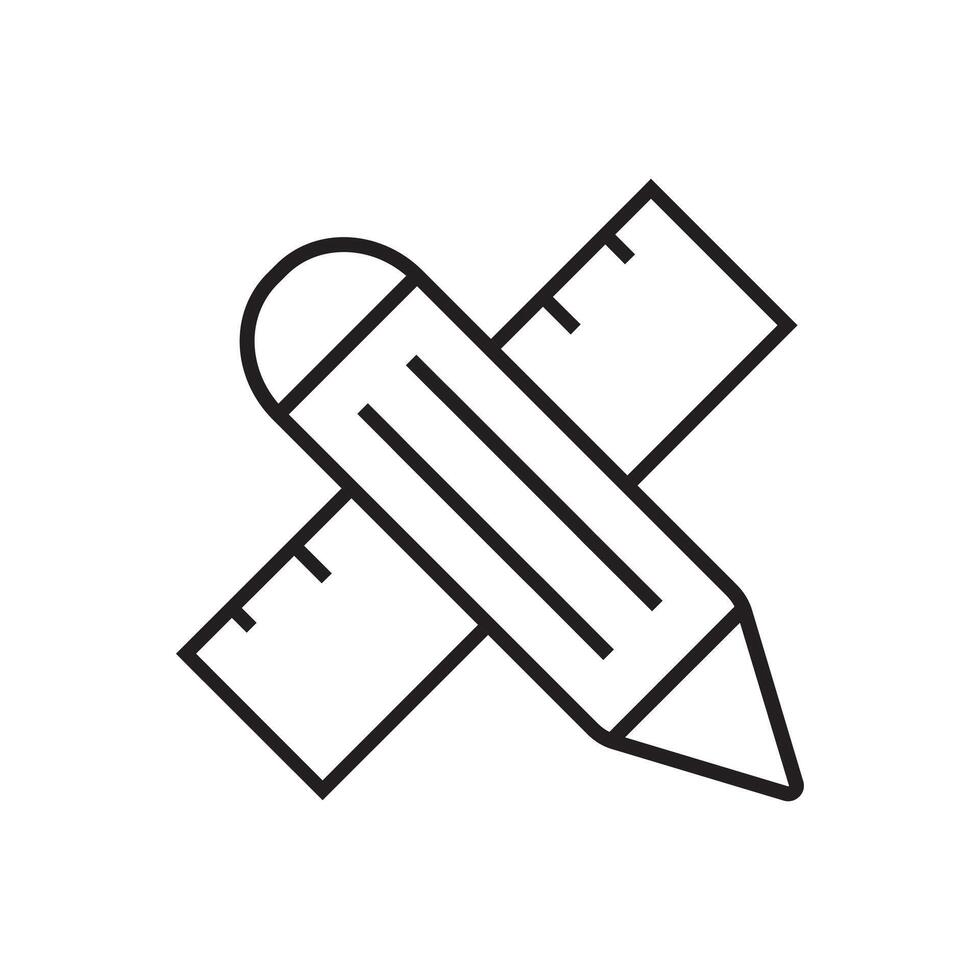 A black and white line drawing of a ruler and pencil vector
