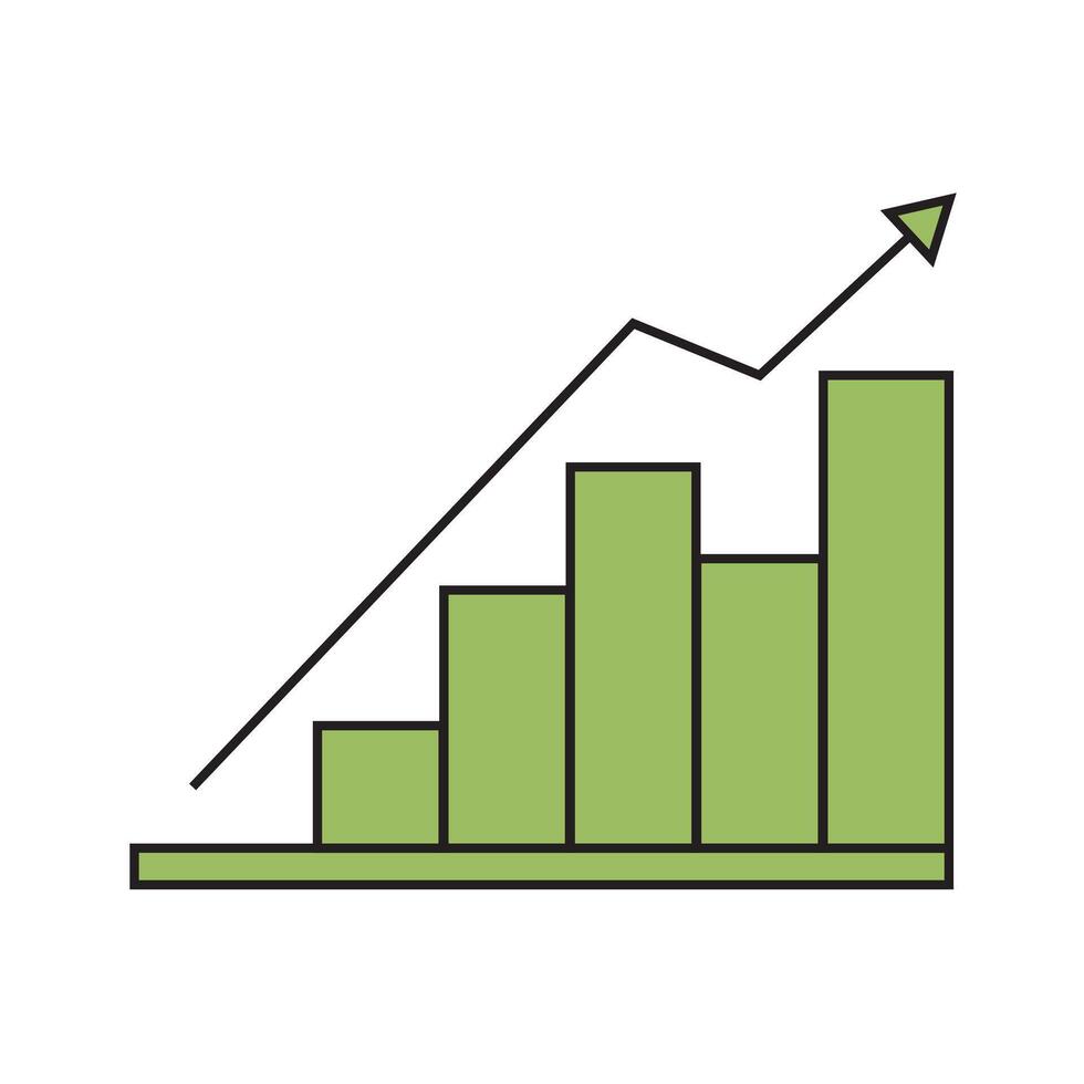 A graph chart with an arrow going up vector