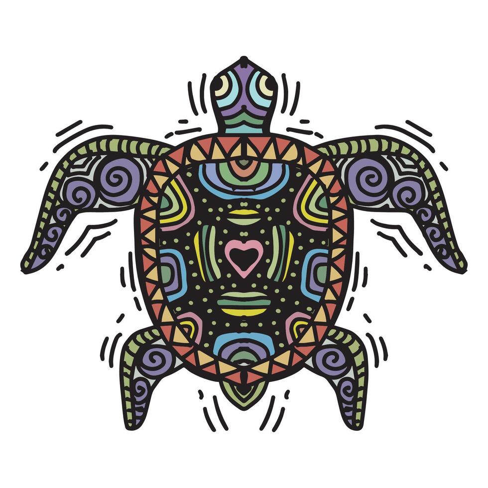 Turtle doodle ethnic illustration vector