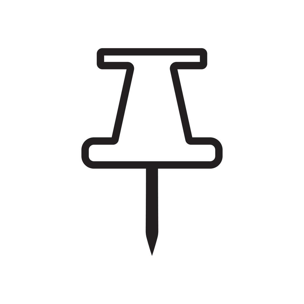A black and white icon of a pin on a white background vector