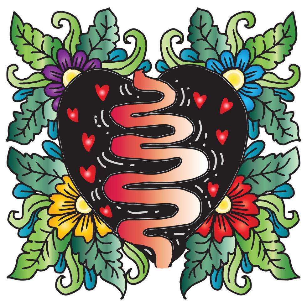 a heart with intestines on a floral background. vector