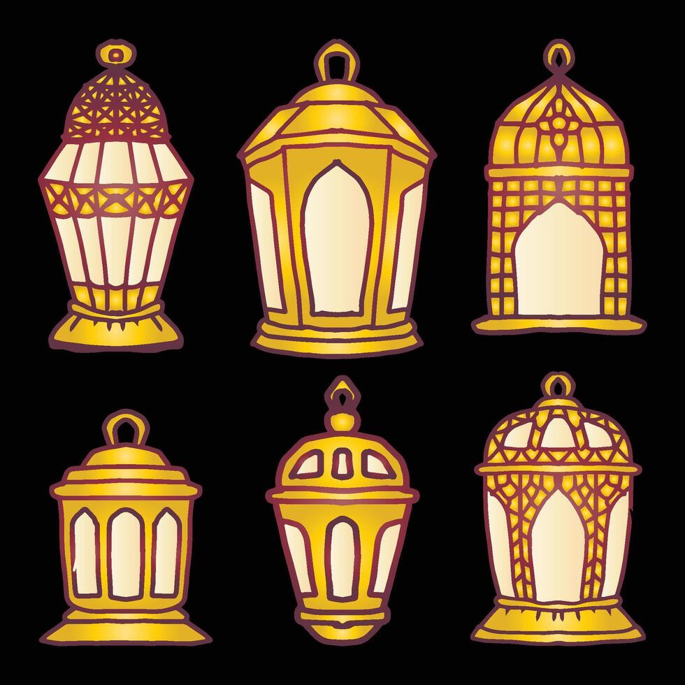 Set of hand drawn ornamental lanterns for Ramadan Kareem. vector