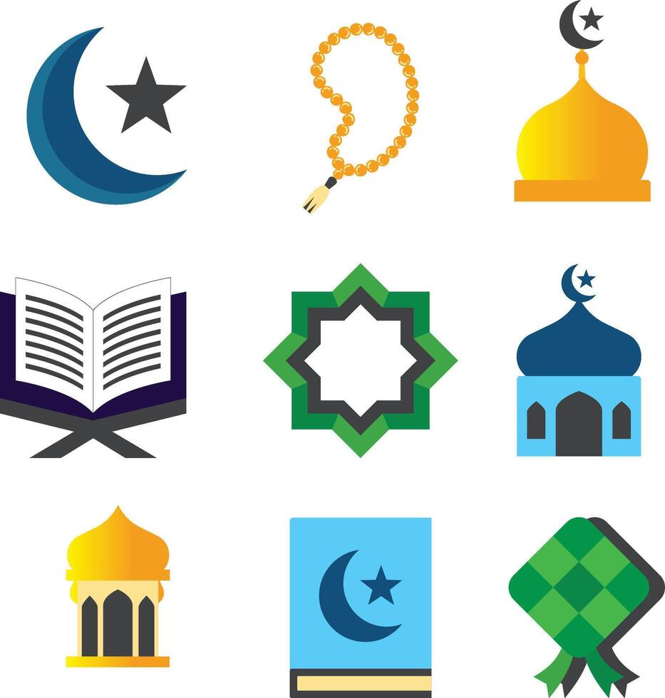 Set 0f 9 Ramadhan and islamic themed icon vector