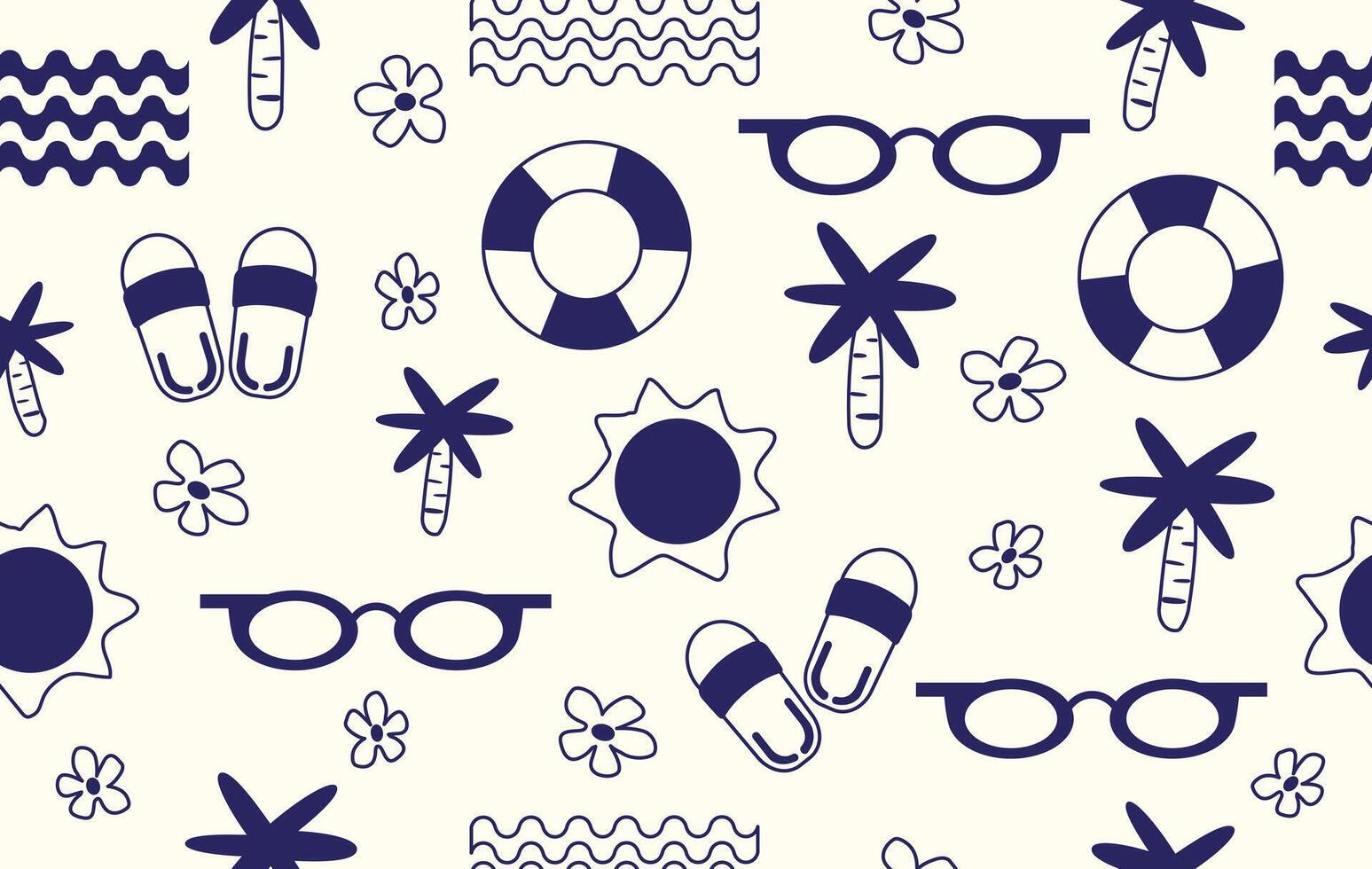 Summer pattern seamless fabric summer season. beach elements on blue tone color on white. Designed for background ,wallpaper ,summer pattern ,wrapping paper ,travel ,holiday ,weekend ,vacation ,trip vector
