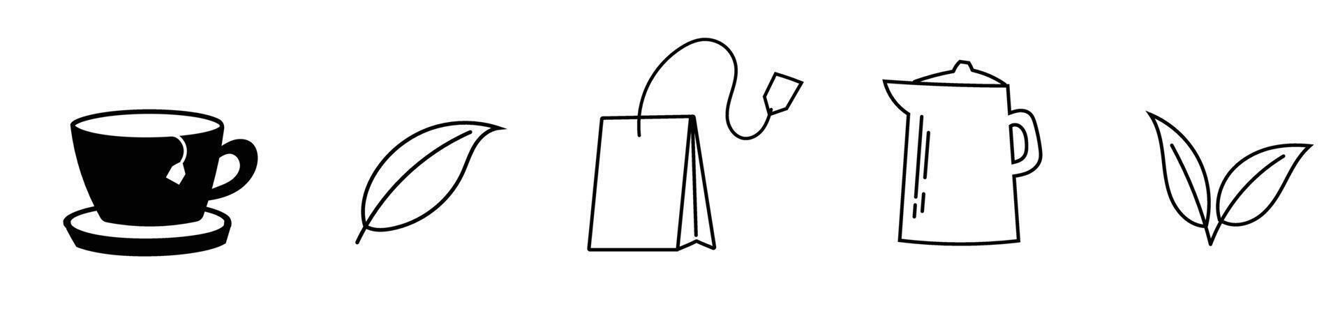 tea icon tea bag leaf and cup of tea doodle hand drawing vector