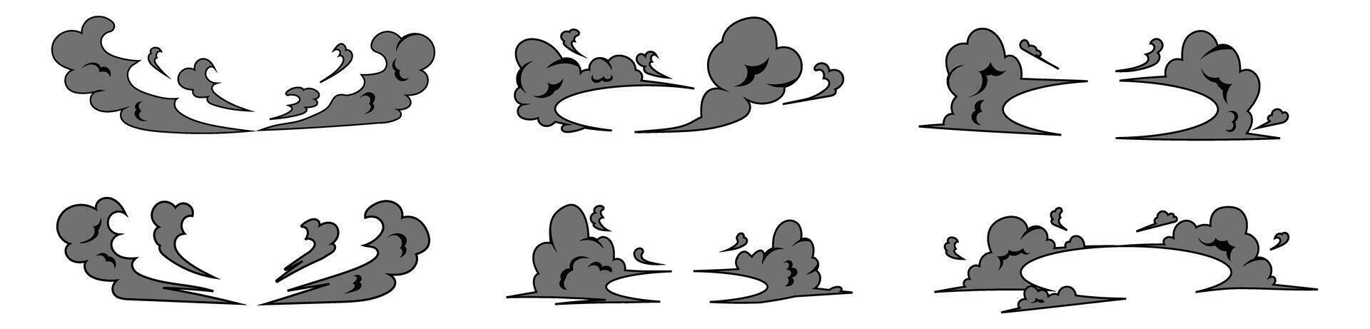 cartoon smoke effect poof blast war speed puff doodle hand drawing clouds, circle jump vector