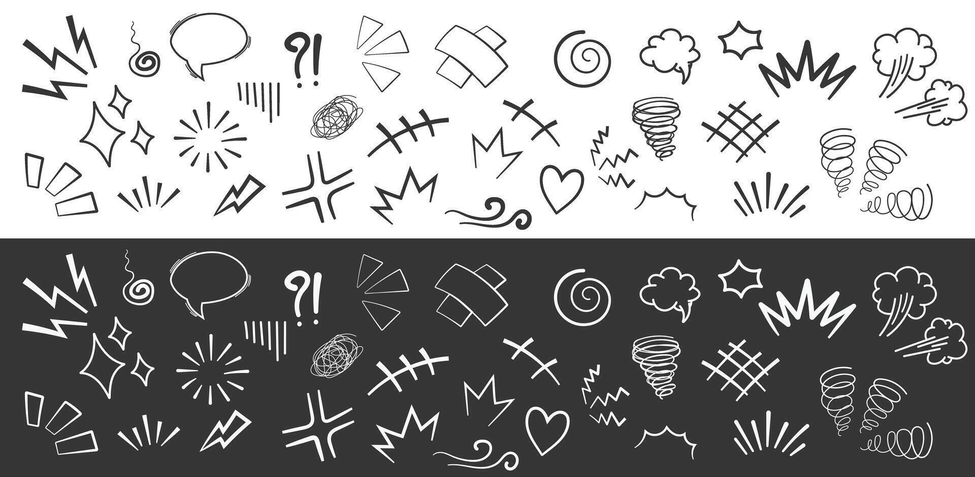 manga element doodle hand drawing sketch pencil scribble icon bundle black and white vector