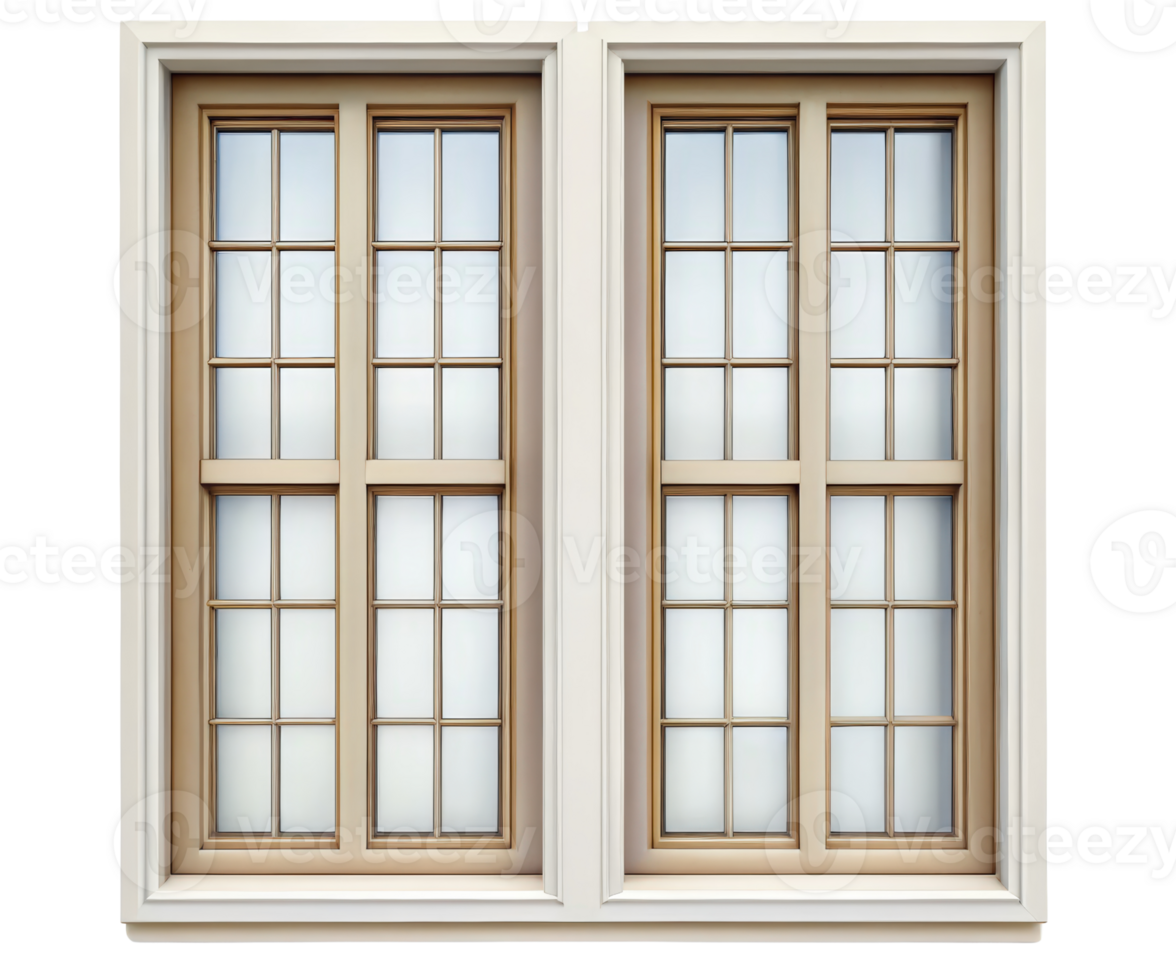 Two windows with white trim and brown trim png
