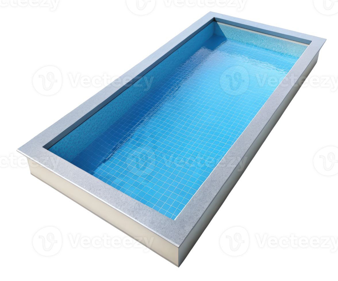 A rectangular swimming pool with a blue tiled floor png