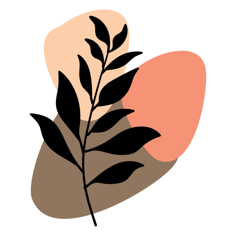 a leaf with a flower on it, with a background of abstract shapes png
