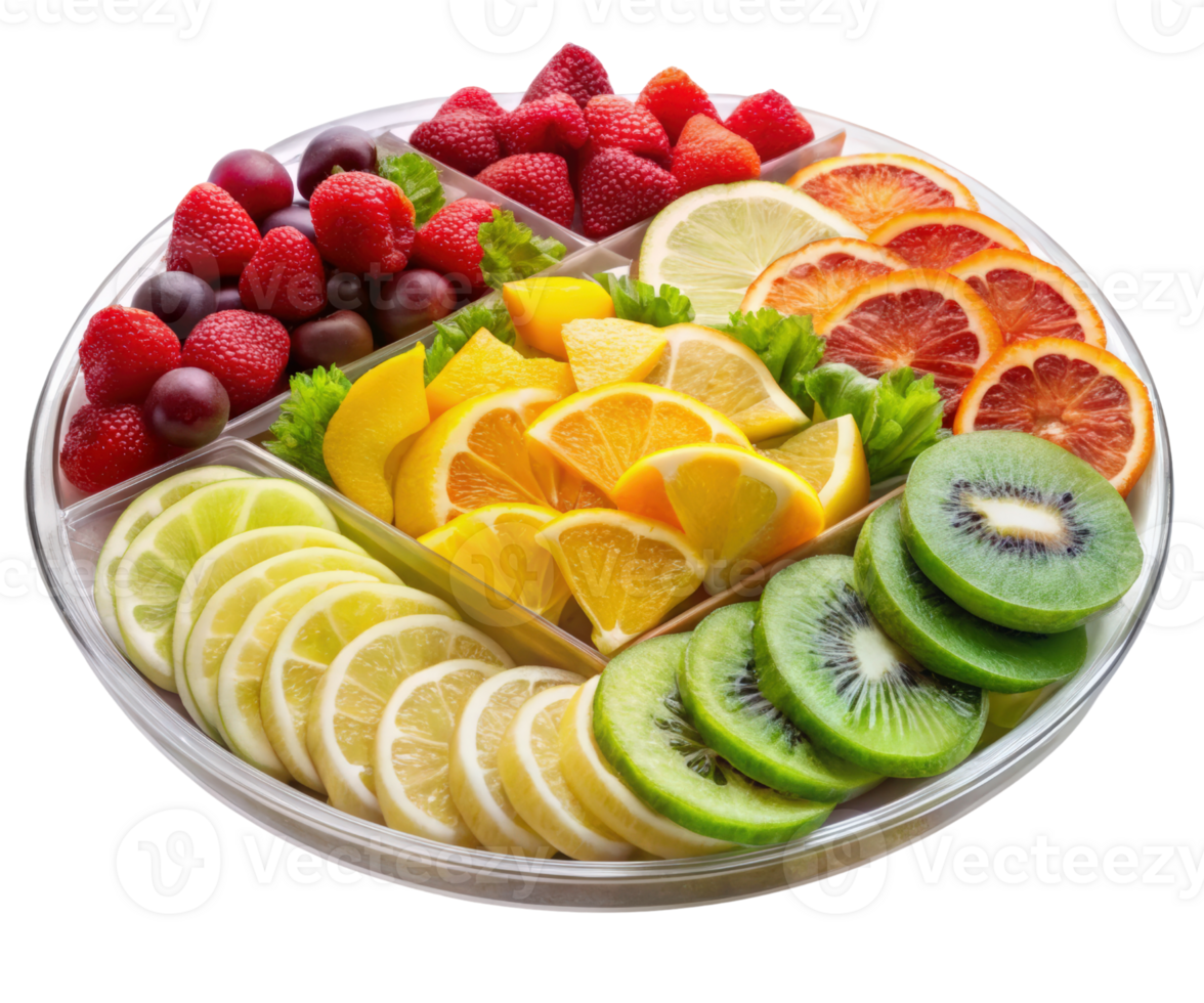 A tray of fruit with a variety of different fruits png