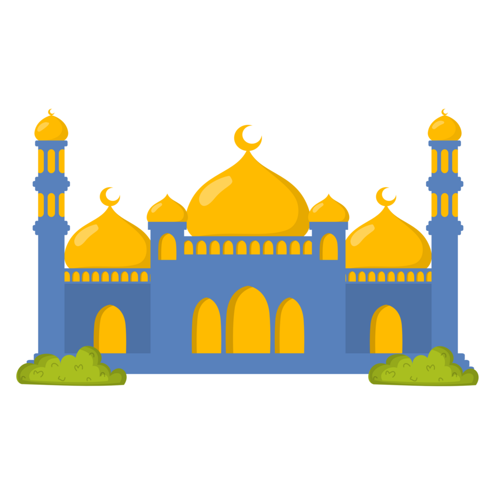 Mosque with three domes and tree illustration png