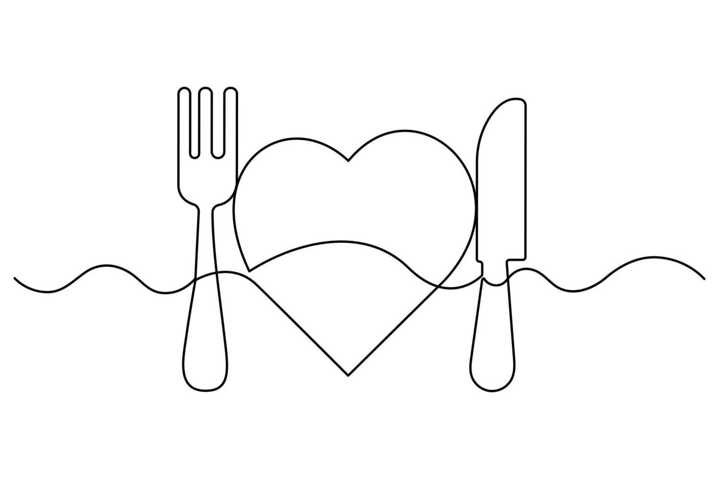 Love knife and fork symbol icon single line drawing outline illustration vector