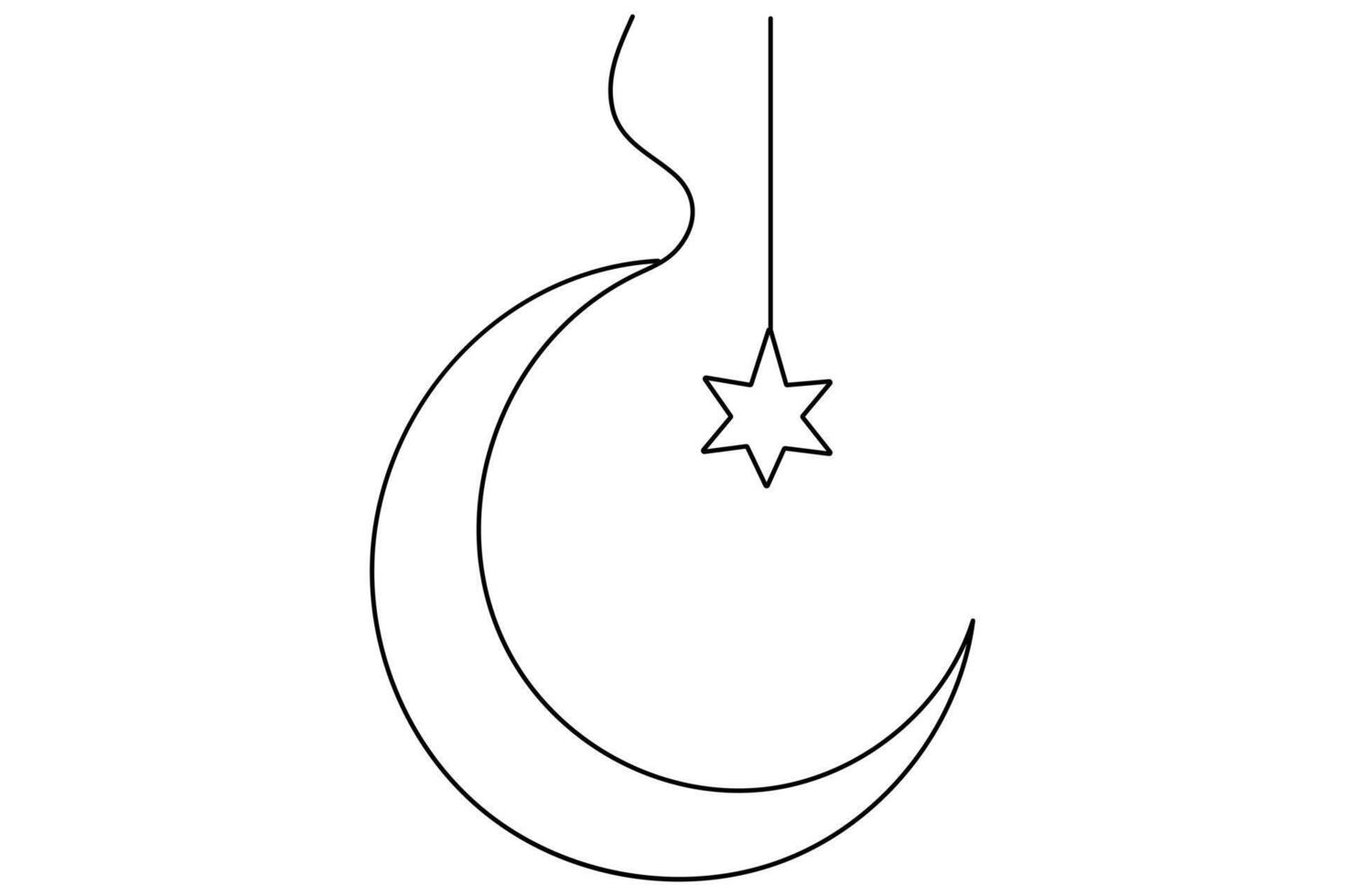 Continuous single line of Crescent moon and star concept drawing outline art illustration vector