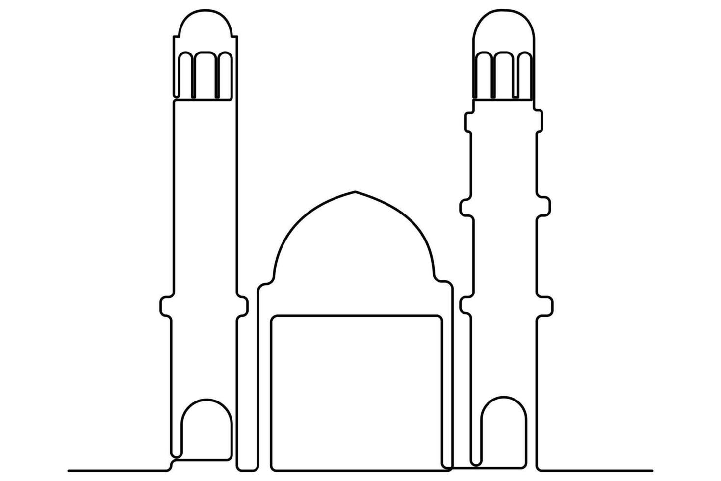 Continuous one line Crescent Mosque, ramadan islamic outline hand drawn symbol art illustration vector