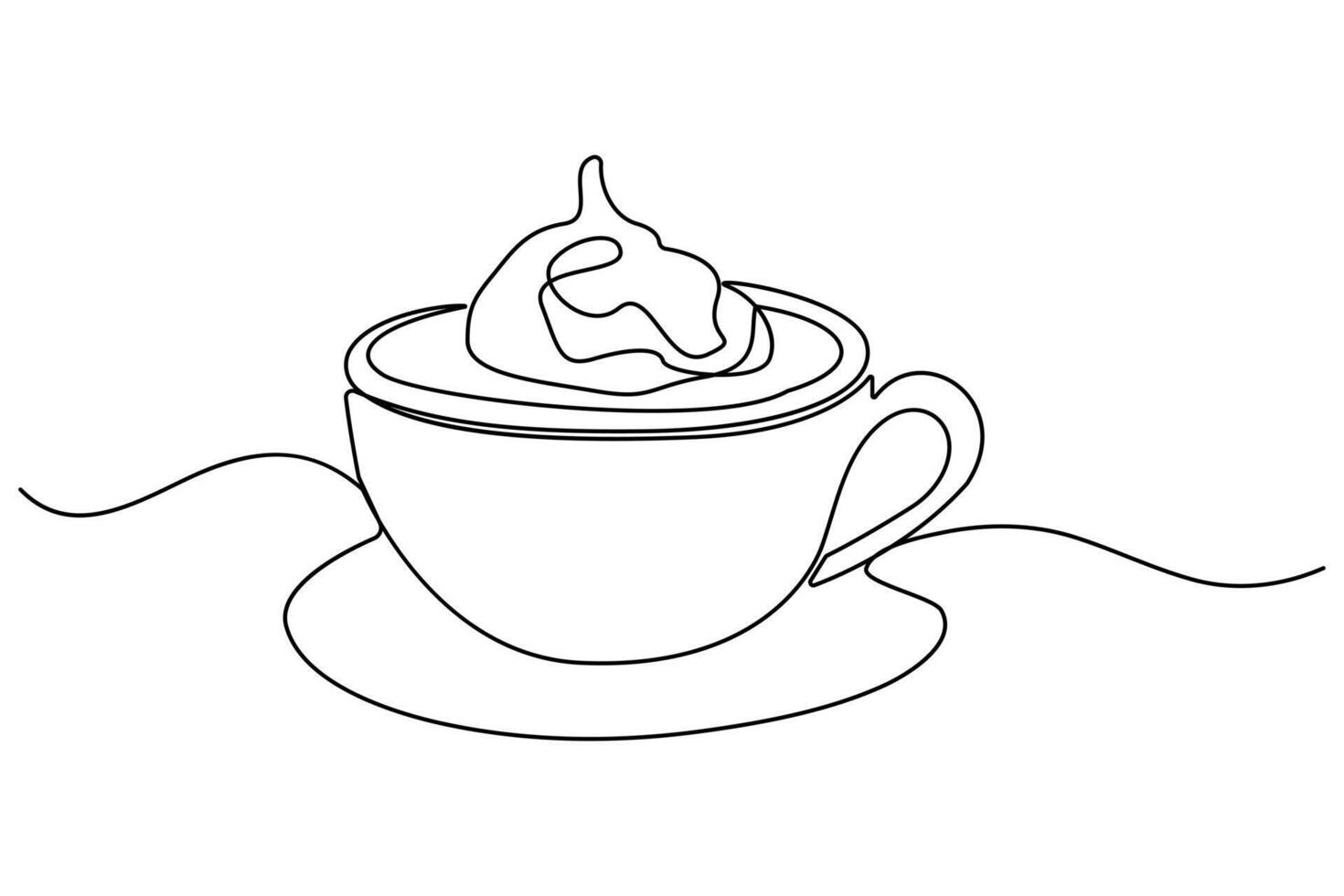 Continuous one line Tea cup, coffee concept outline isolated on white background illustration vector