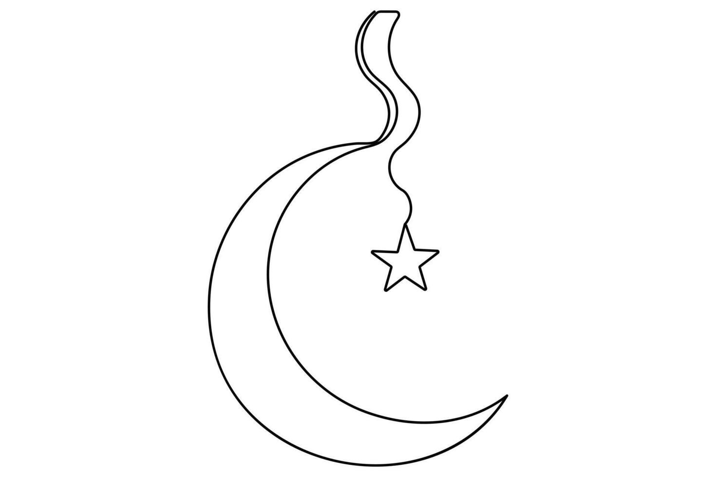 Continuous one line Crescent moon and star concept outline art illustration. vector