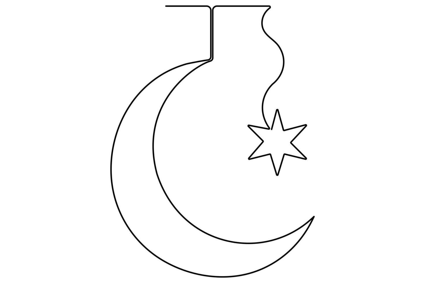 Crescent moon and star concept single line a white background vector