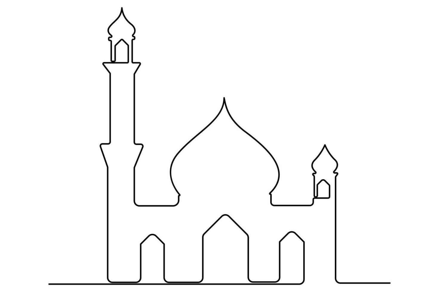Continuous one line drawing of mosque, ramadan islamic illustration vector
