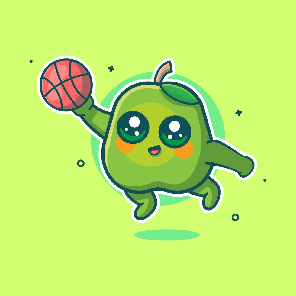 cheerful guava fruit character mascot playing basketball isolated cartoon vector