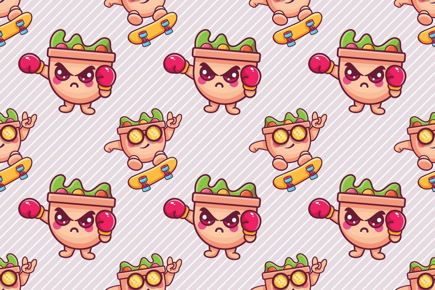funny salad food character seamless pattern illustration background vector
