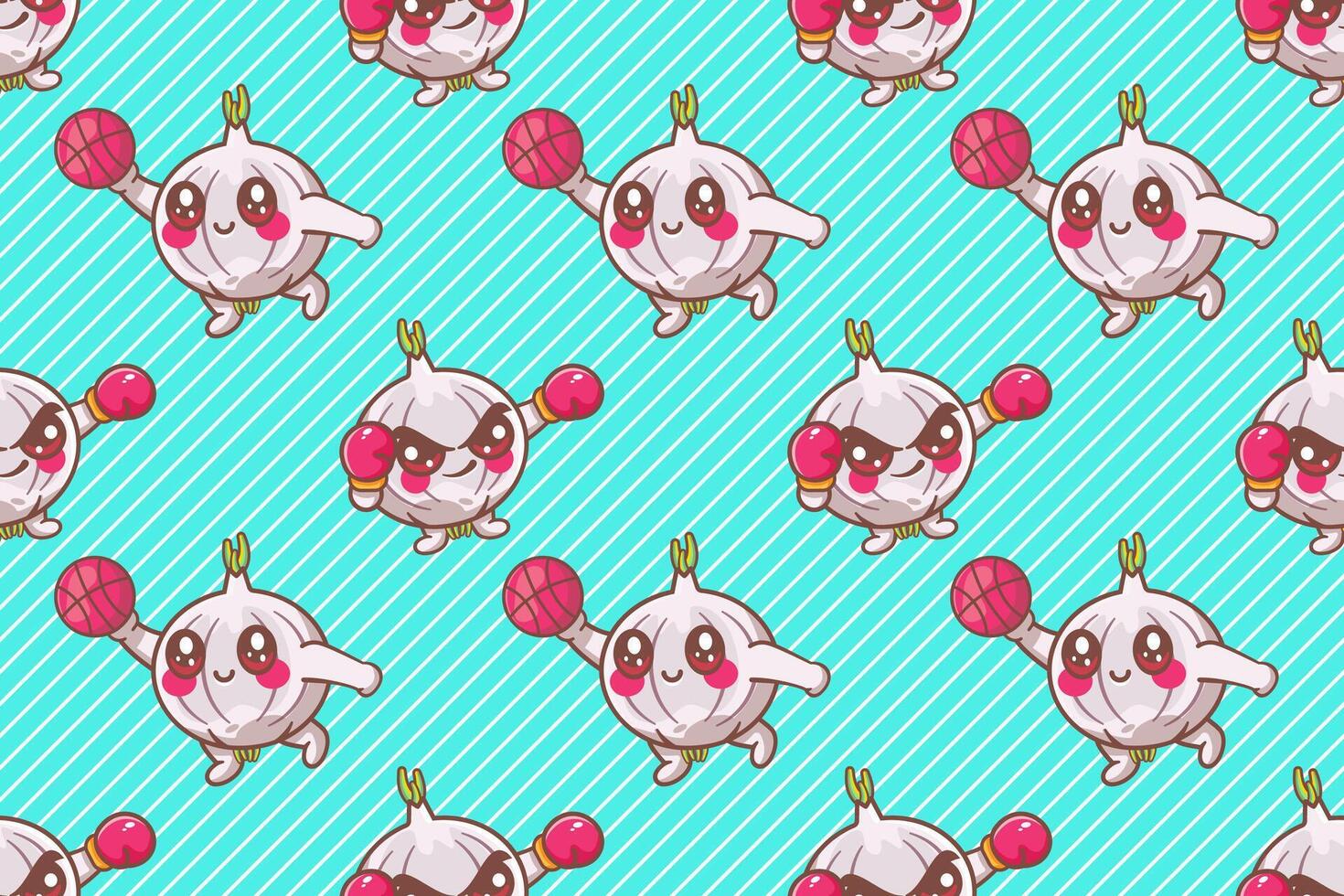 sporty garlic character seamless pattern illustration background vector