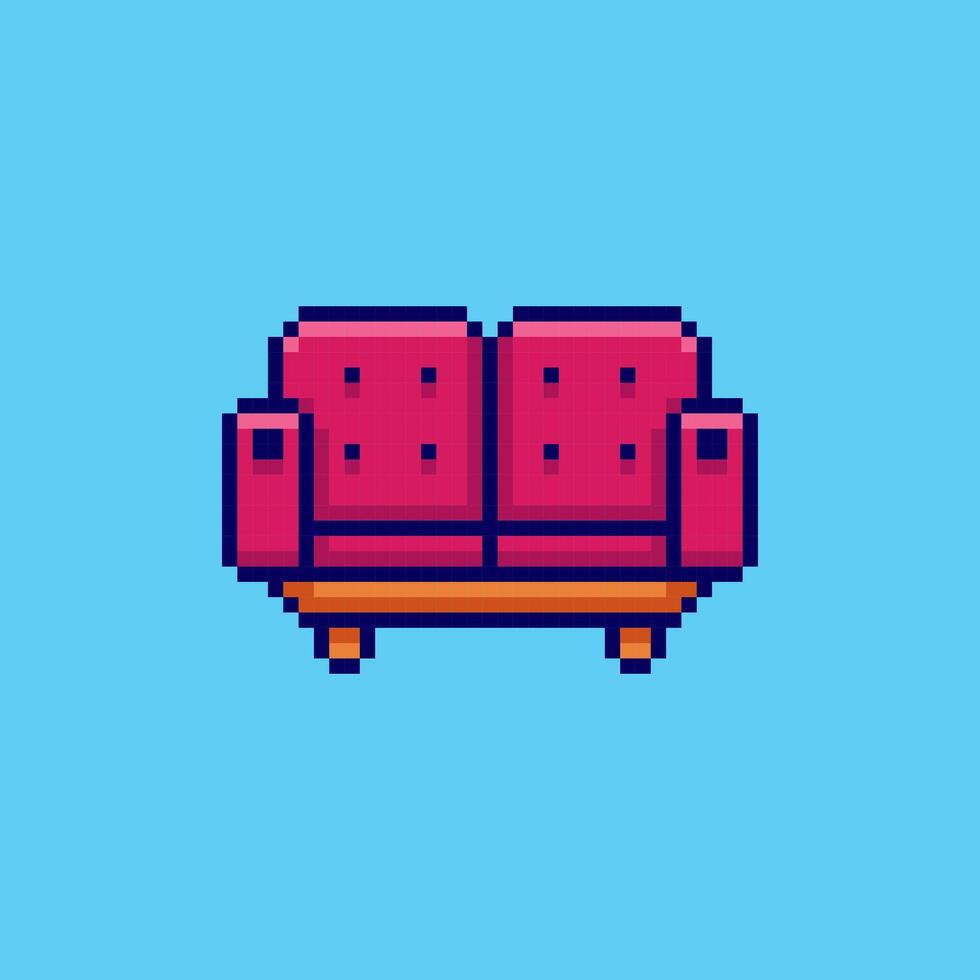 Pixel art red Sofa game asset design vector