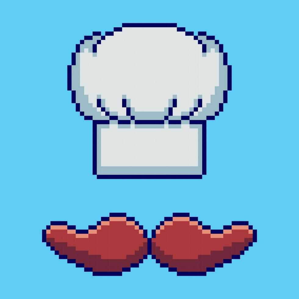 Pixel art Chef Hat and Mustache game asset design vector