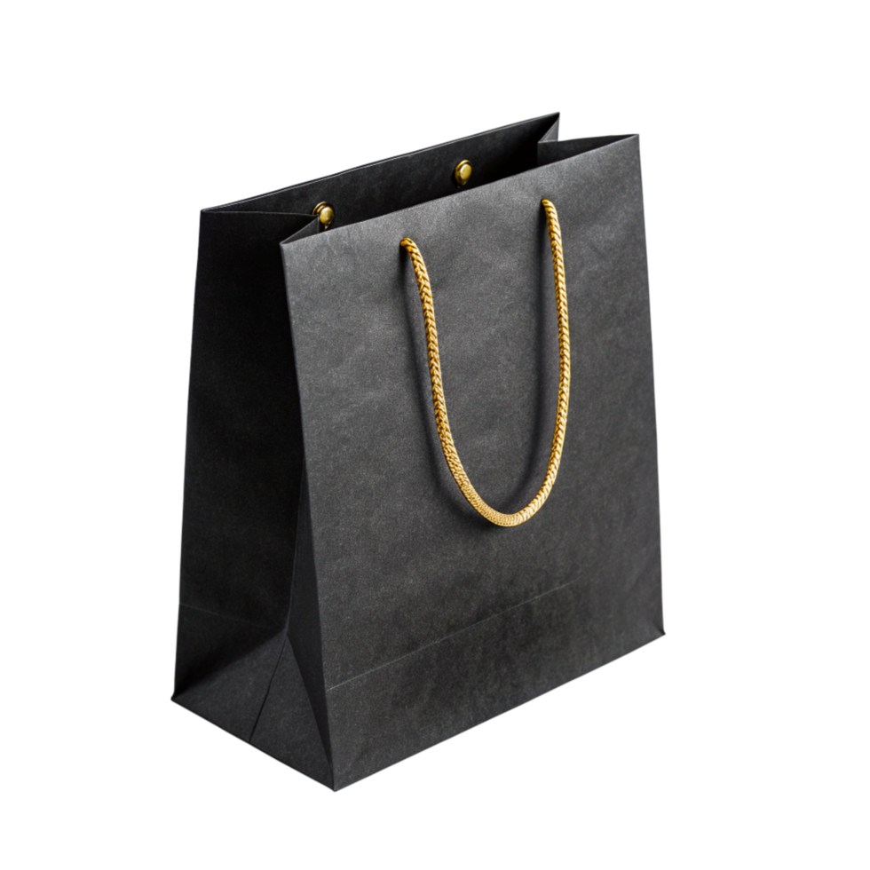 Black shopping bag mockup on isolated on transparent background png