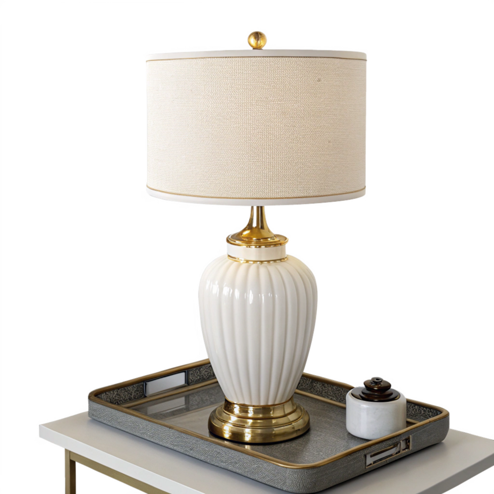 Table lamps white, colour unique Collection's design whit grey tray isolated on transparent background png